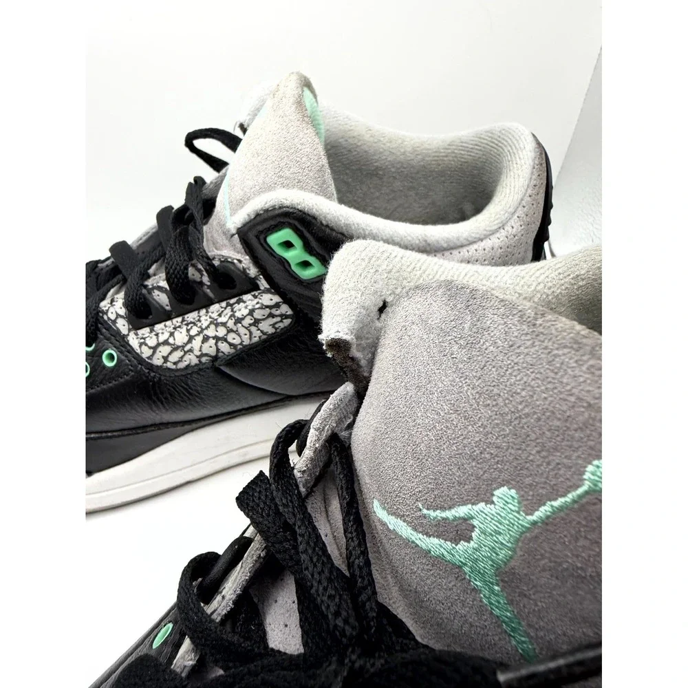 Air Jordan 3 Retro CT8532-031 Men's 10.5 Shoes Black Green Glow Leather Sneakers